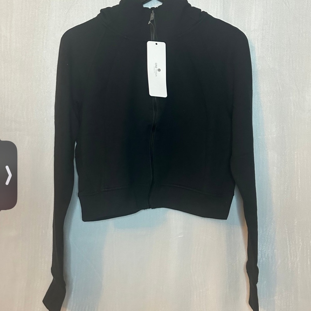 Crz Yoga LARGE Zip up hoodie Black crop hoodie NWT womens  athletic yoga NEW